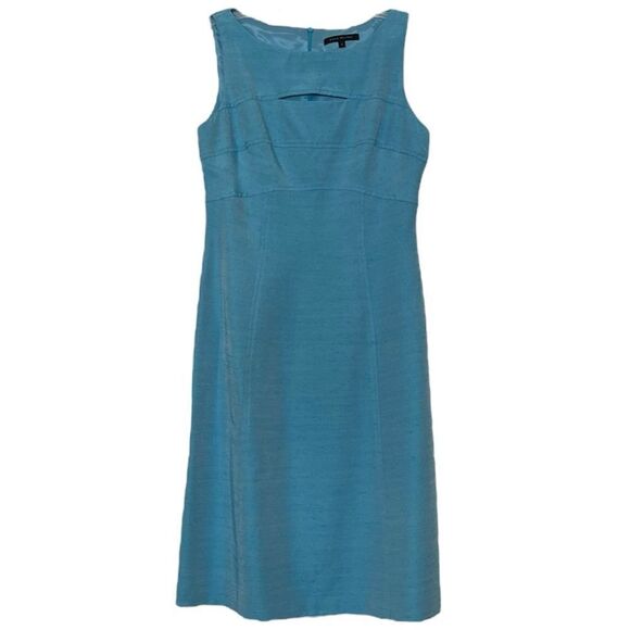 David Meister Shift Dress Turquoise Blue Chest Cut Out Sleeveless Made in USA 4 - Picture 1 of 9